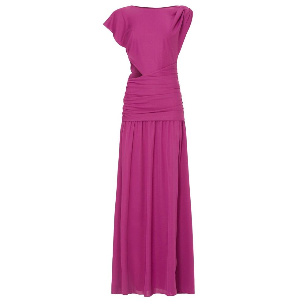 Tanya Taylor Nami Purple Asymmetric Boat Neck Draped Cap Sleeve Gown Size 2 - Picture 5 of 16